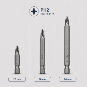 Punta PH2 para Atornillador 25 mm, 50 mm y 90 mm